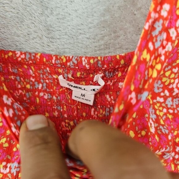 O'Neill Crop Top Womens Size M Orange Floral Ruched Front V-Neck Viscose Tank - Picture 5 of 9
